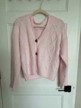 Auden Soft Pink V-Neck Cable Cardigan
